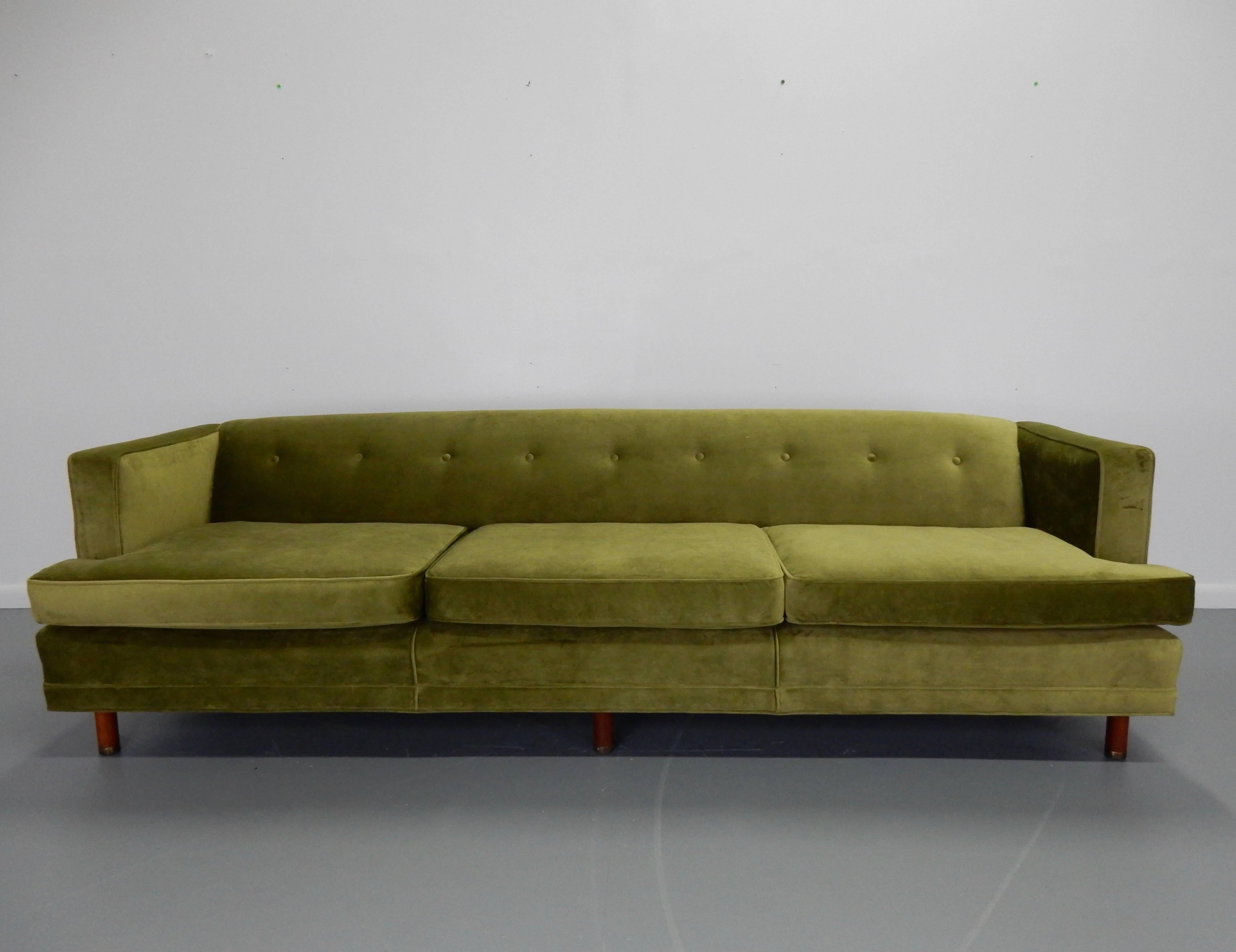 1960s tuxedo sofa upholstered in lovely shade of green velvet. The generous size of this sofa makes this a truly special piece for any room.


Edward Wormley worked in that extraordinary period with Harvey Probber, Vladimir Kagan, George Nelson,