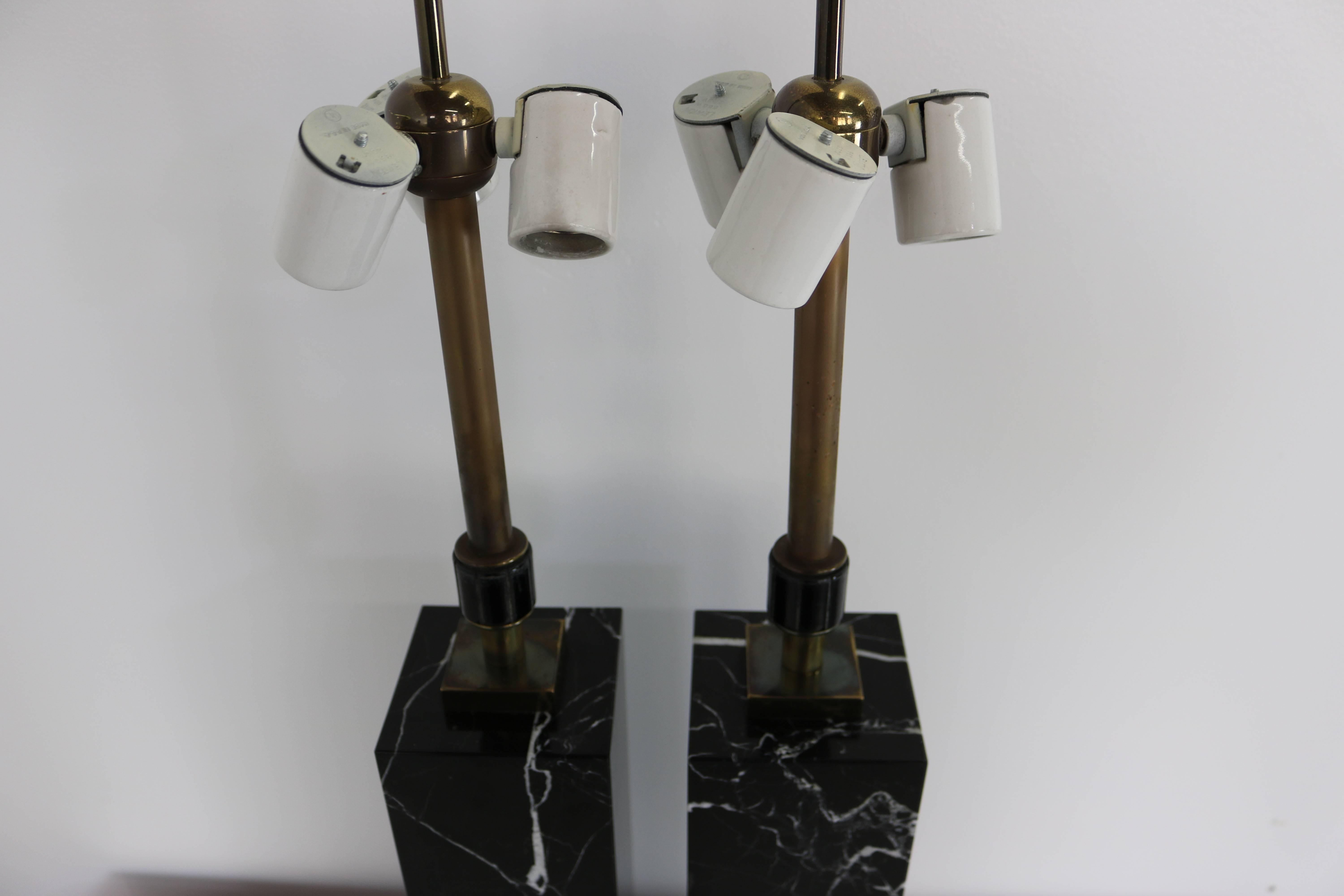 Mid-Century Modern Exquisite Pair of Black Marble Column Lamps by T.H. Robsjohn-Gibbings for Hansen