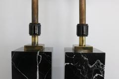 Exquisite Pair of Black Marble Column Lamps by T.H. Robsjohn-Gibbings for Hansen