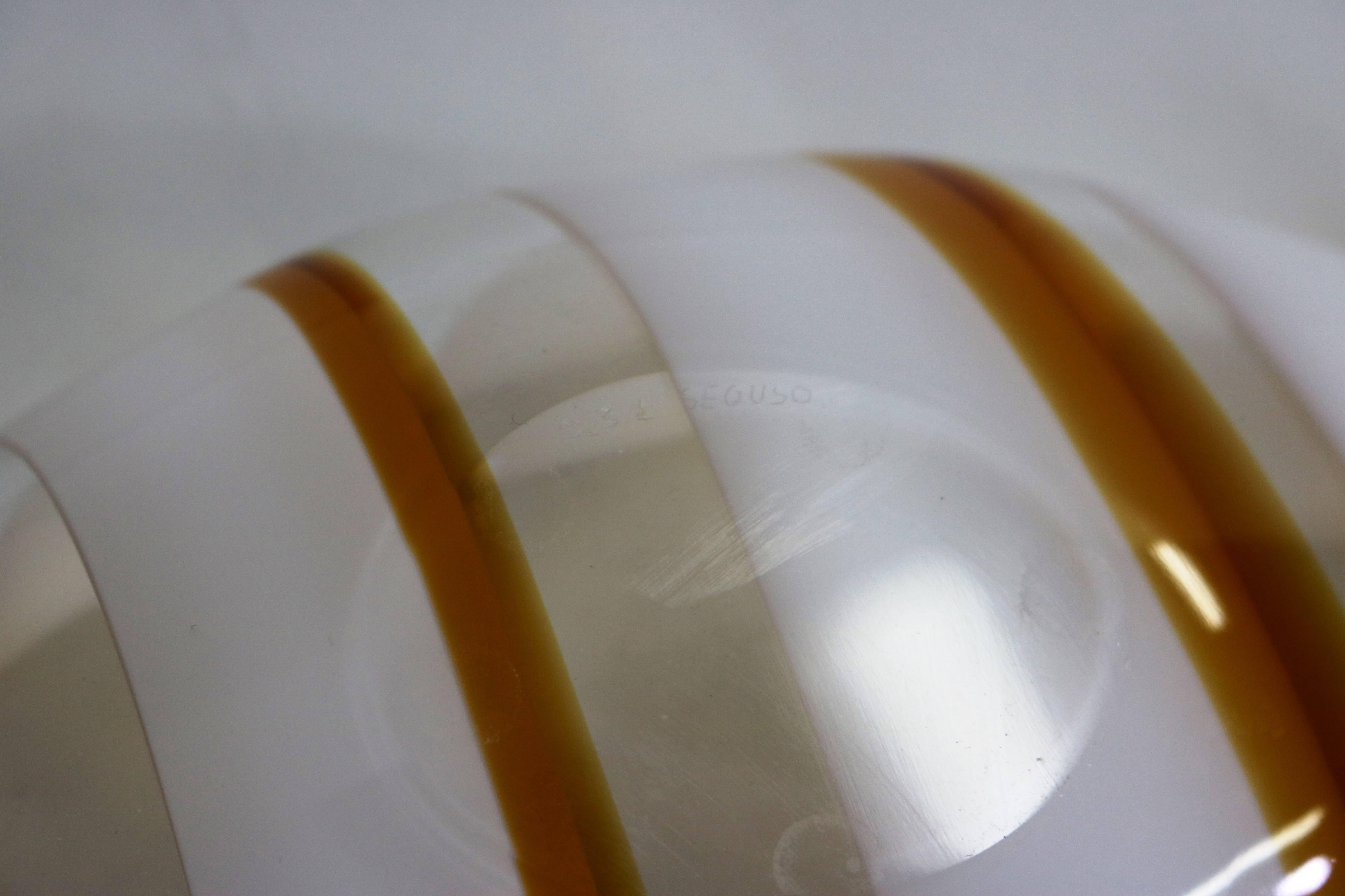 Signed Caramel, White and Clear Glass Italian Seguso Dish Bowl In Excellent Condition In Philadelphia, PA