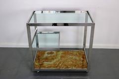Cy Mann Chrome Glass and Onyx Bar Cart