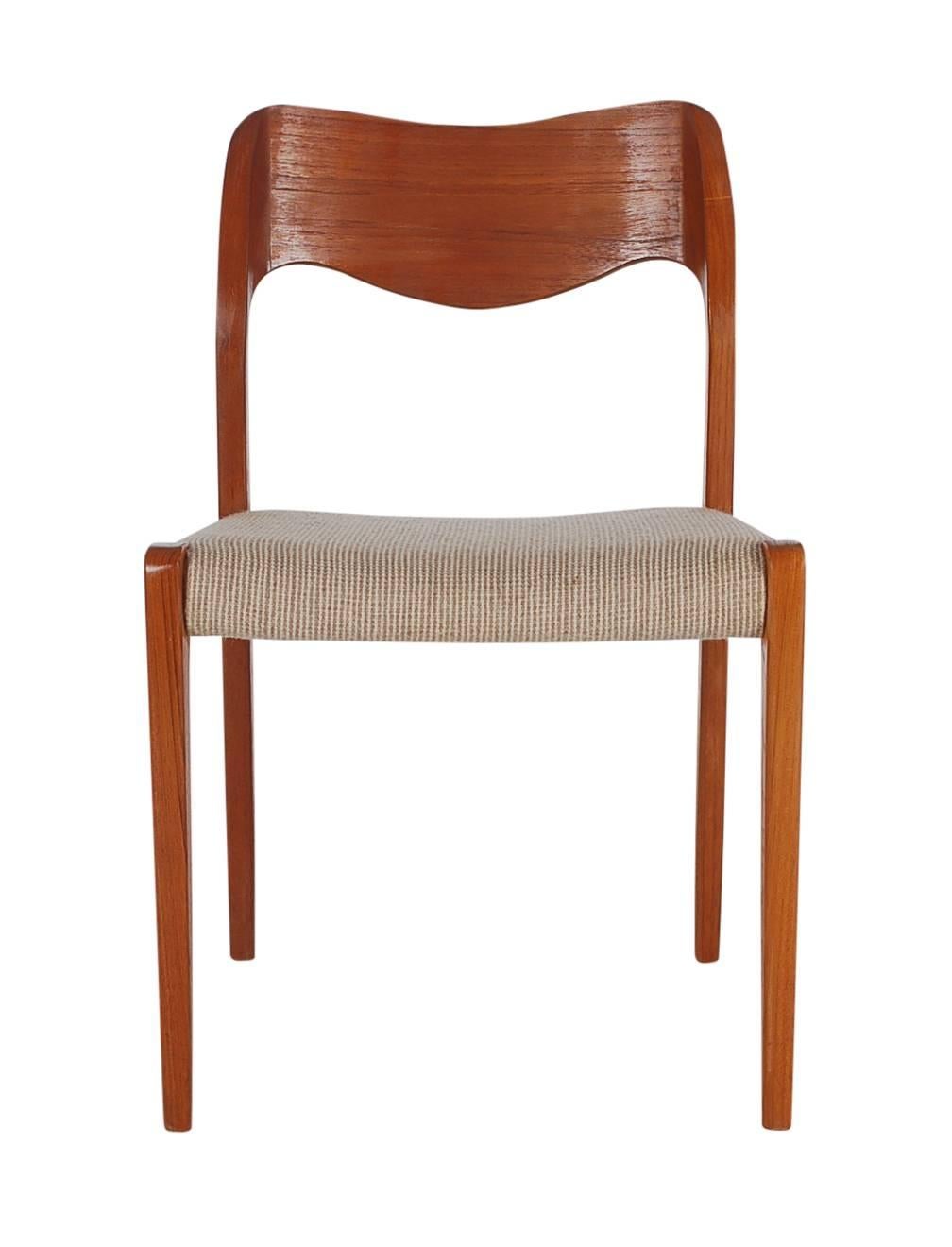 One of my favourite designs; a handsome looking dining chair designed by Niels O. Møller. The chair features solid teak construction with original fabric seats, circa 1960s.