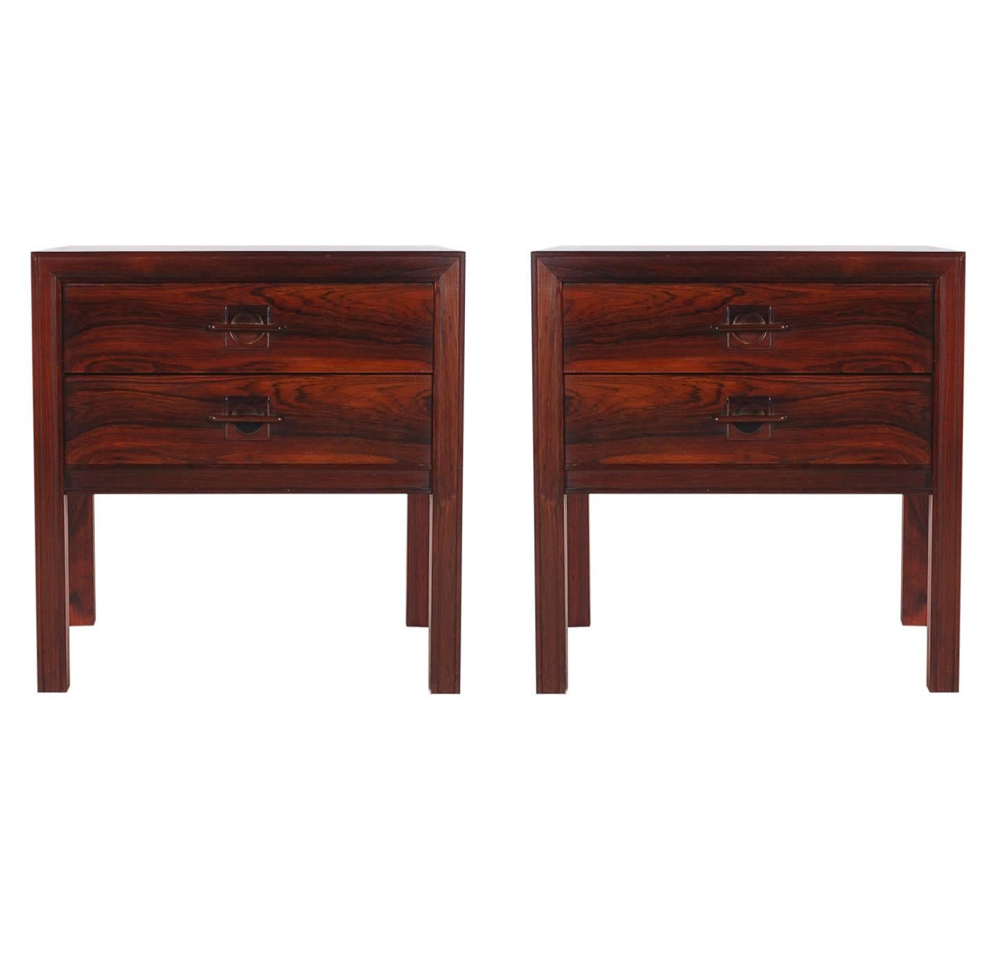 Danish Mid-Century Modern Pair of Rosewood Nightstands or End Tables