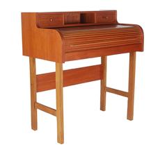 Danish Mid-Century Modern Teak Roll Top Secretary Desk or Console Table