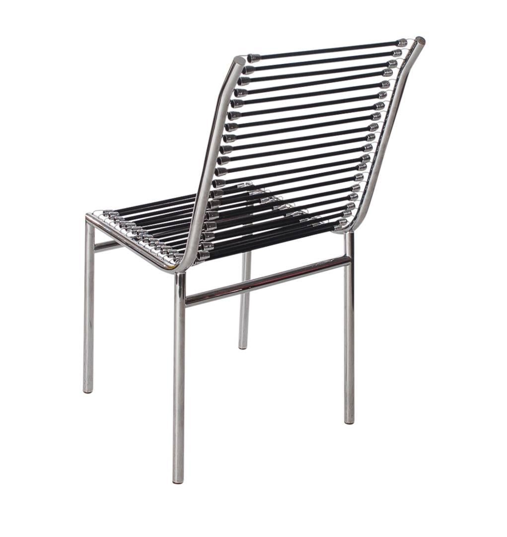Mid-Century Italian Modern Black and Chrome Cord Bauhaus Chairs by René Herbst For Sale 2
