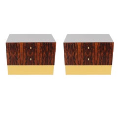 Pair of Mid-Century Modern Rosewood Brass Nightstands or End Tables by Rougier