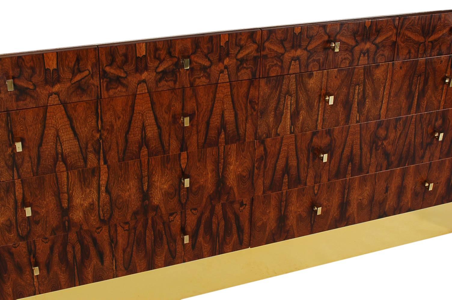 Mid-20th Century Pair of Mid-Century Modern Rosewood and Brass Dressers or Credenza by Rougier