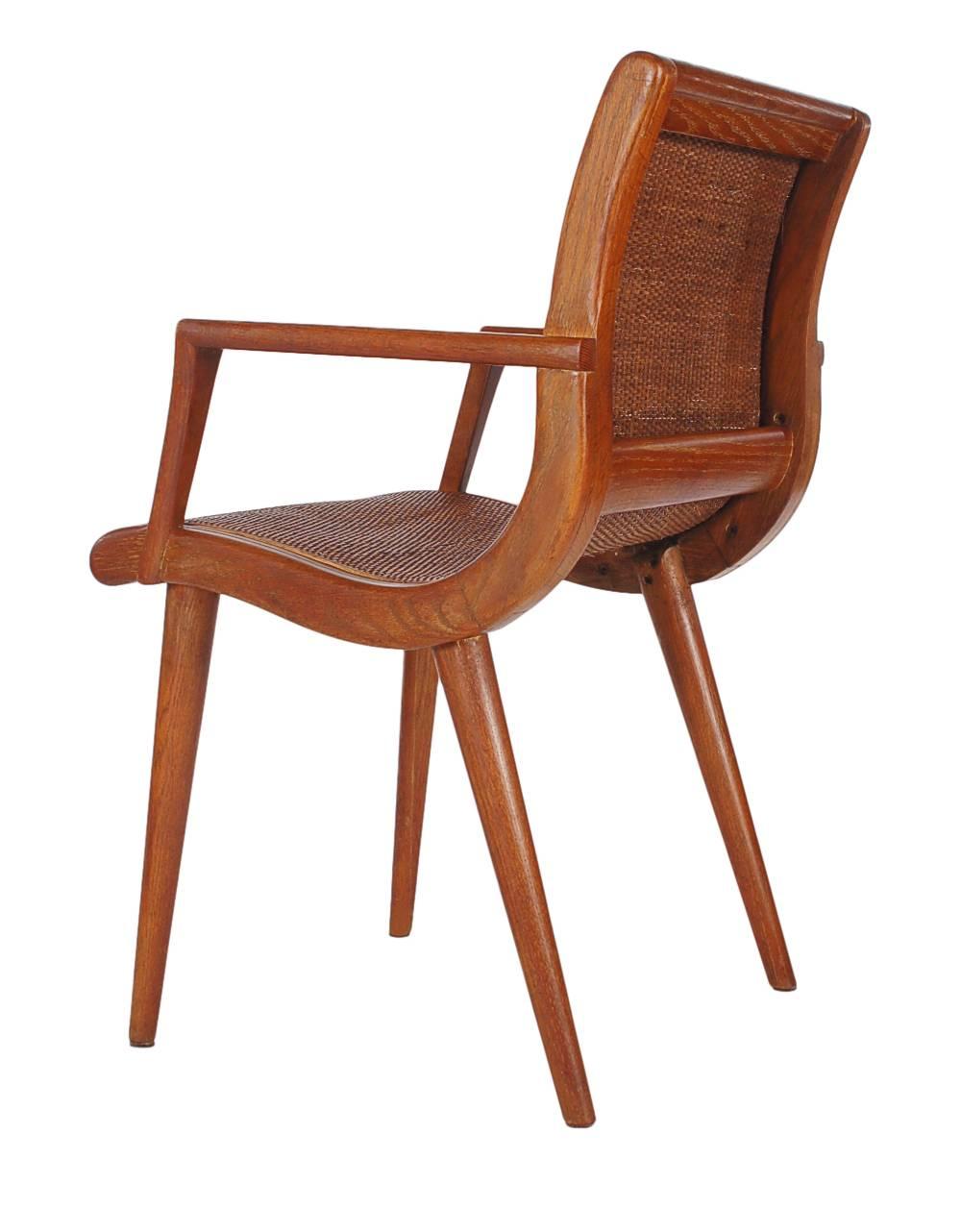 Mid-20th Century Mid-Century Modern Cane and Oak Danish Modern Style Armchairs