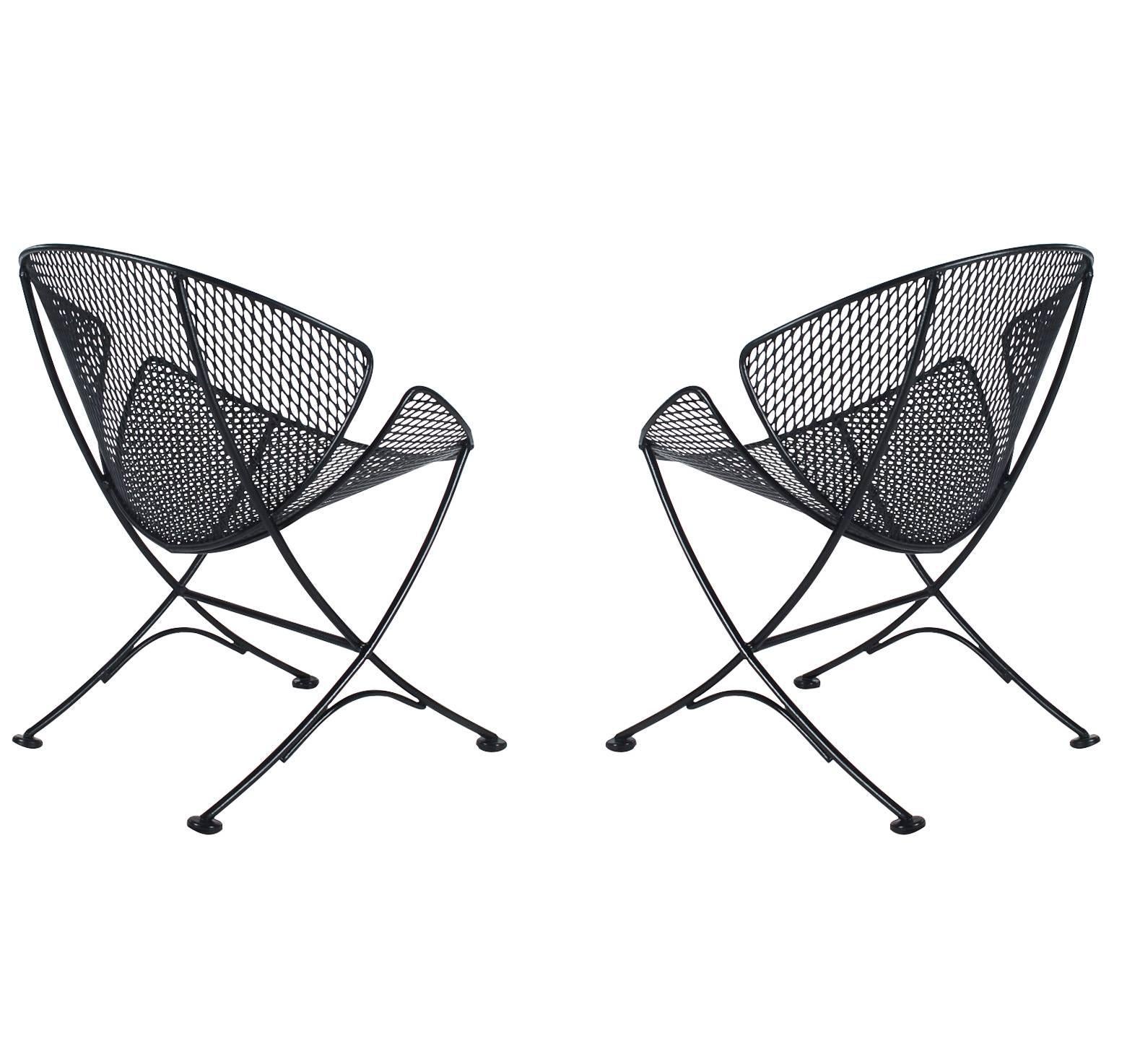 American Maurizio Tempestini Pair of Patio Iron Lounge Chairs & Table, Mid-Century Modern
