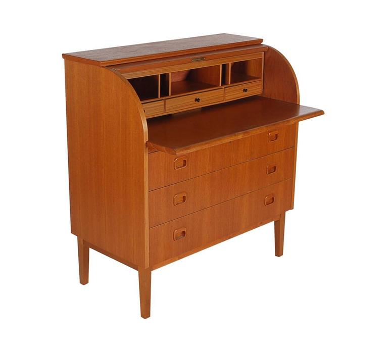 Mid Century Danish Modern Roll Top Desk Dresser Or Cabinet In