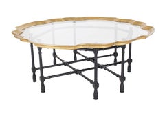 Hollywood Regency Faux Bamboo, Brass and Glass Cocktail Table, Asian Modern