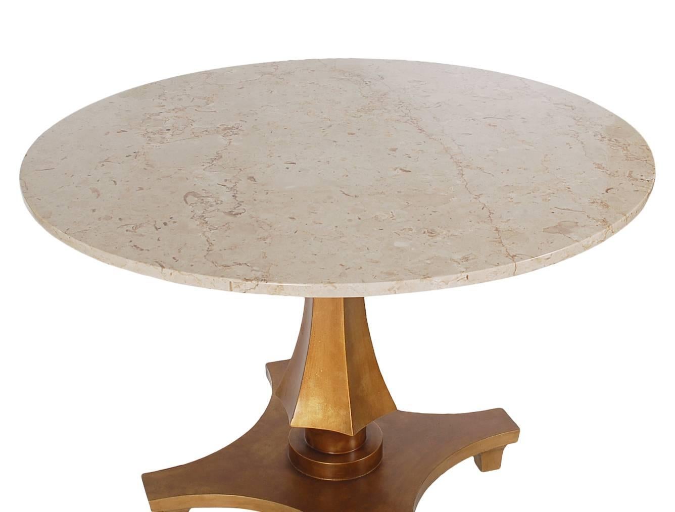American Hollywood Regency Gold Gilded Marble Dining or Center Table by Baker Furniture