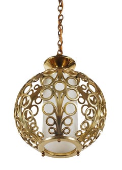 Hollywood Regency Brass Ring Pendant Hanging Lamp