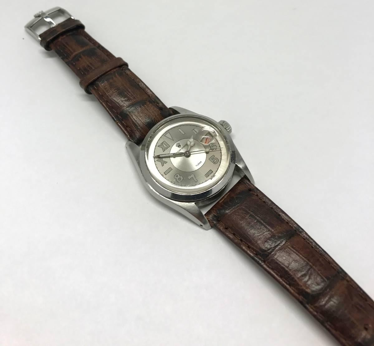 Mid-Century Modern Early Mens Rolex Tudor Oyster Wristwatch with Gray California Dial and Date
