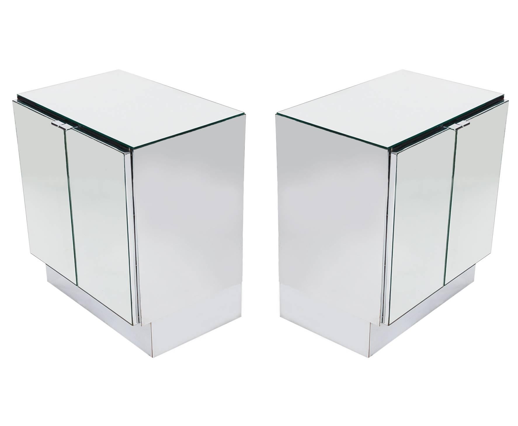 American Hollywood Regency Mirrored Cabinets, End Tables or Nightstands by Ello