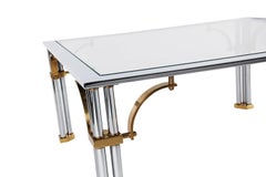 Hollywood Regency Brass, Chrome and Glass Square Cocktail Table, Maison Jansen