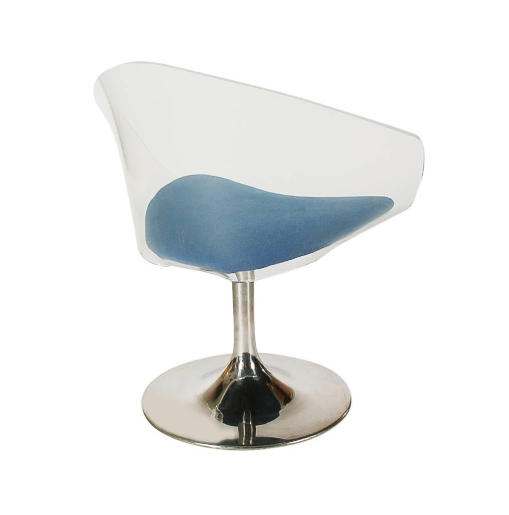 American Mid-Century Modern Lucite Tulip Base Diamond Lounge Chair after Estelle Laverne
