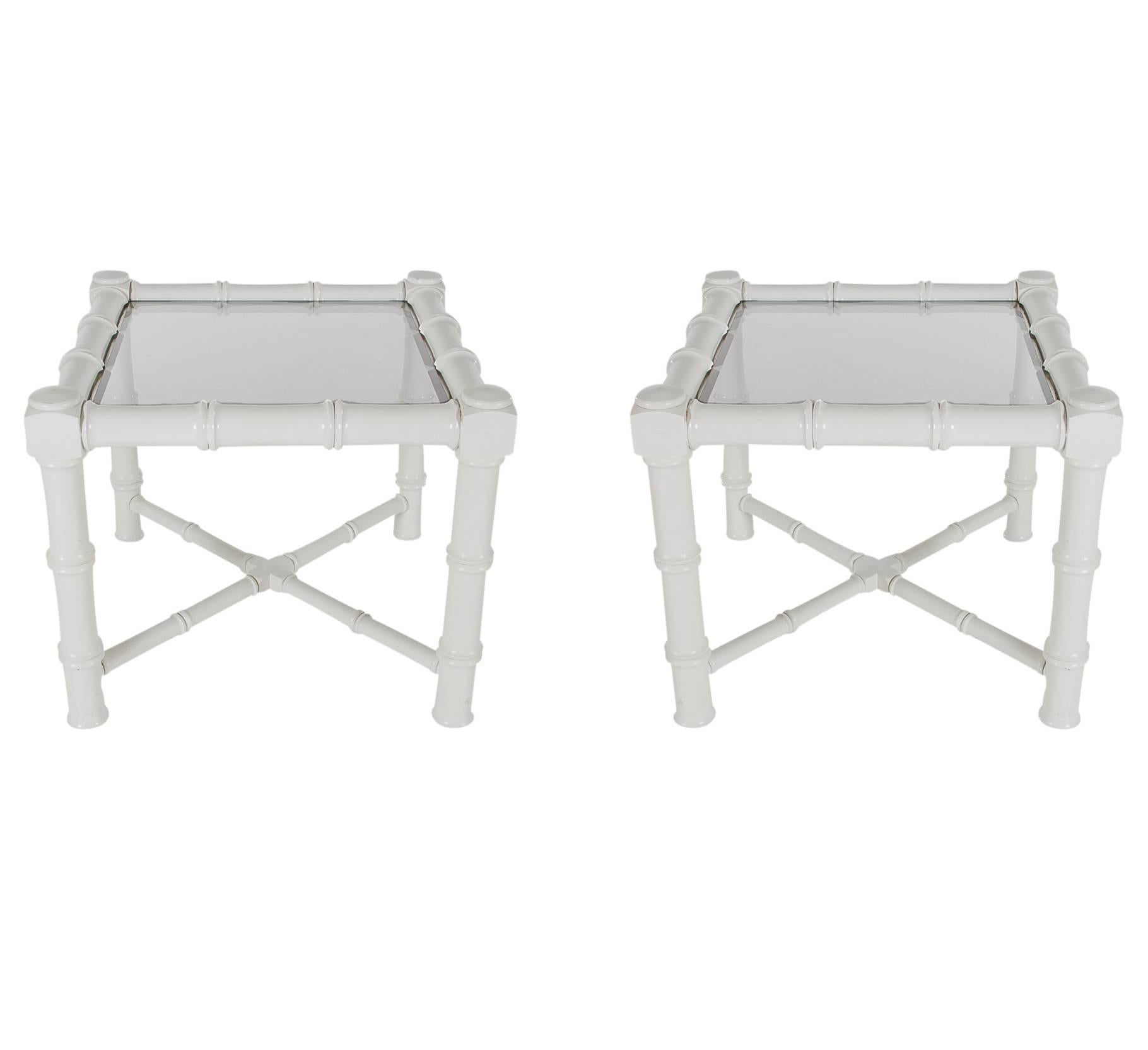 Late 20th Century Hollywood Regency Chunky White Faux Bamboo Chinoiserie End Tables, Midcentury