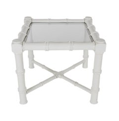 Hollywood Regency Chunky White Faux Bamboo Chinoiserie End Tables, Midcentury