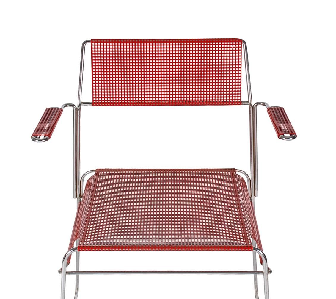 Post-Modern Set of Six Midcentury Postmodern Red Tomado Mesh Dining Chairs from Holland