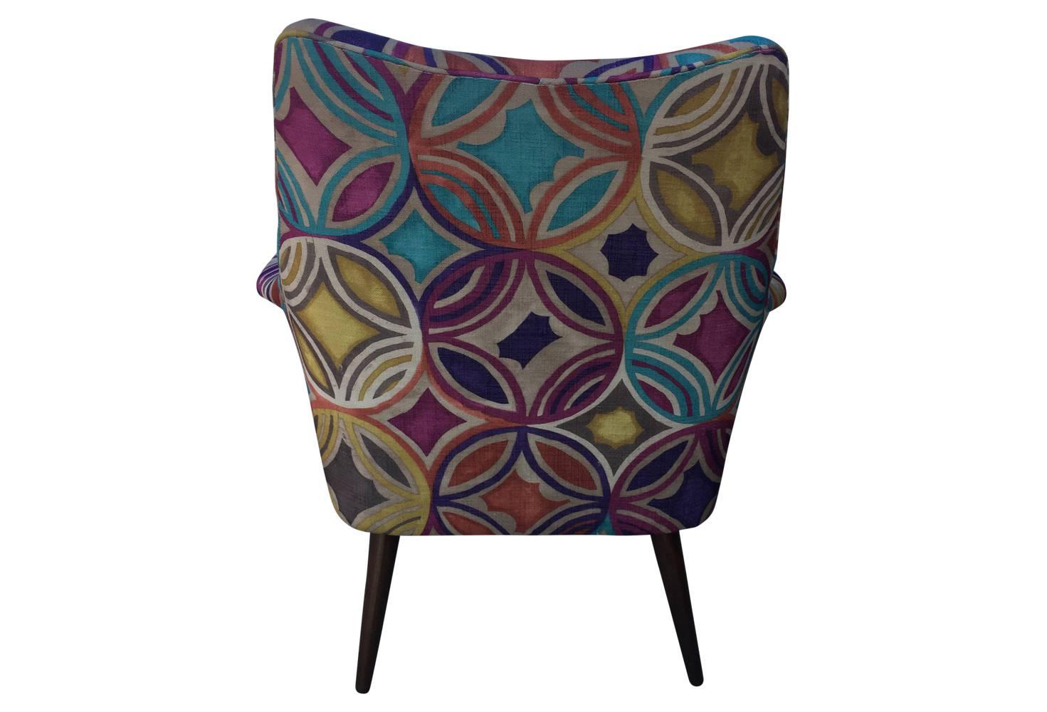 Colorful Mid-Century Modern Danish Chair in Abstract Expressionist Fabric In Excellent Condition In Philadelphia, PA
