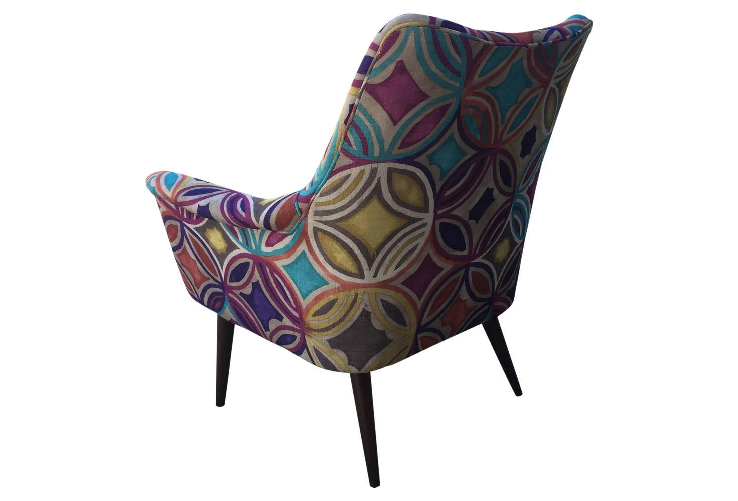 20th Century Colorful Mid-Century Modern Danish Chair in Abstract Expressionist Fabric