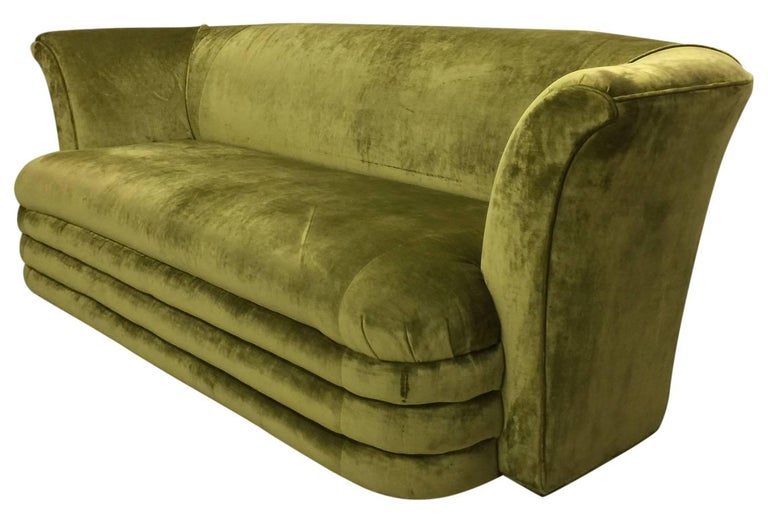 MidCentury Modern Art Deco Inspired Chartreuse Velvet Sofa and