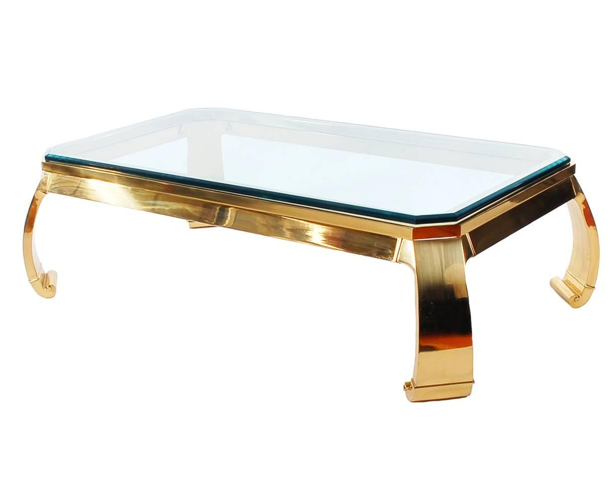 Hollywood Regency Italian Brass and Glass Cocktail Table by Mastercraft In Excellent Condition In Philadelphia, PA