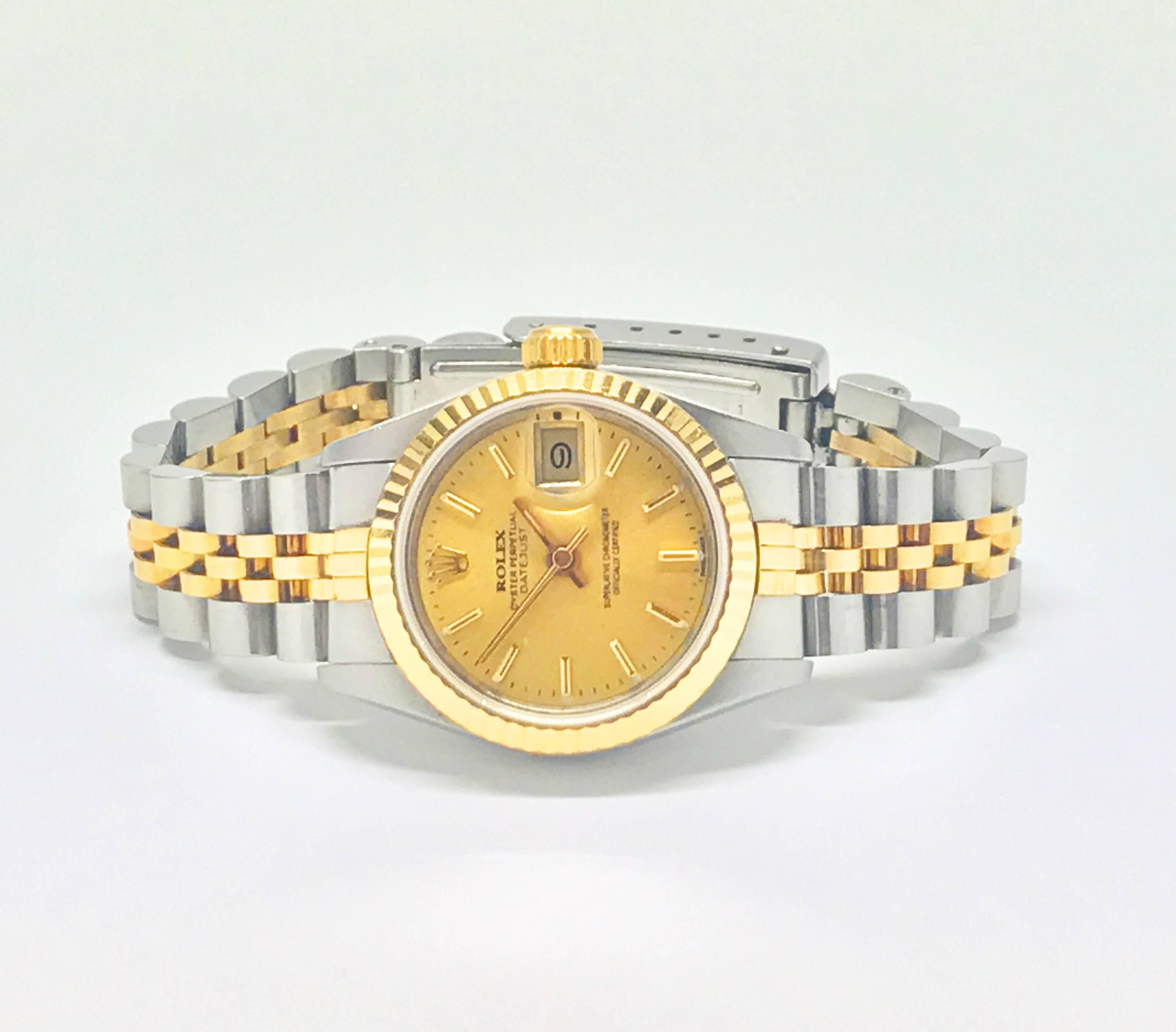 Modern Rolex Stainless Steel and Yellow Gold Two-Tone Ladies Datejust Wristwatch