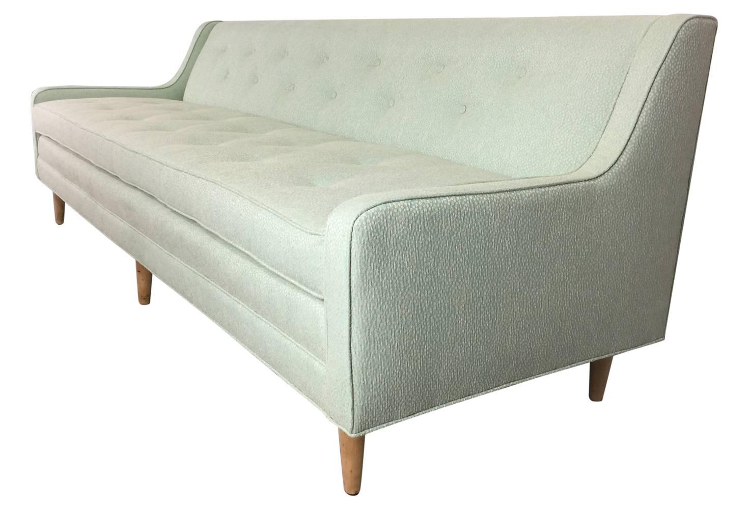 Restored Light Mint Green Mid-Century Modern Sofa In Excellent Condition In Philadelphia, PA