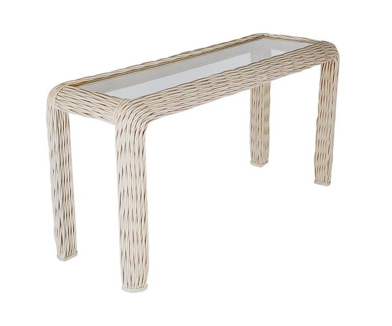 Hollywood Regency White Rattan Woven Console Table Or Sofa A Simple Woven Rattan Console Table Or Can Be Used As Sofa