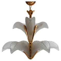 Lustre en laiton et verre dépoli Hollywood Regency Art Deco Slip Shade