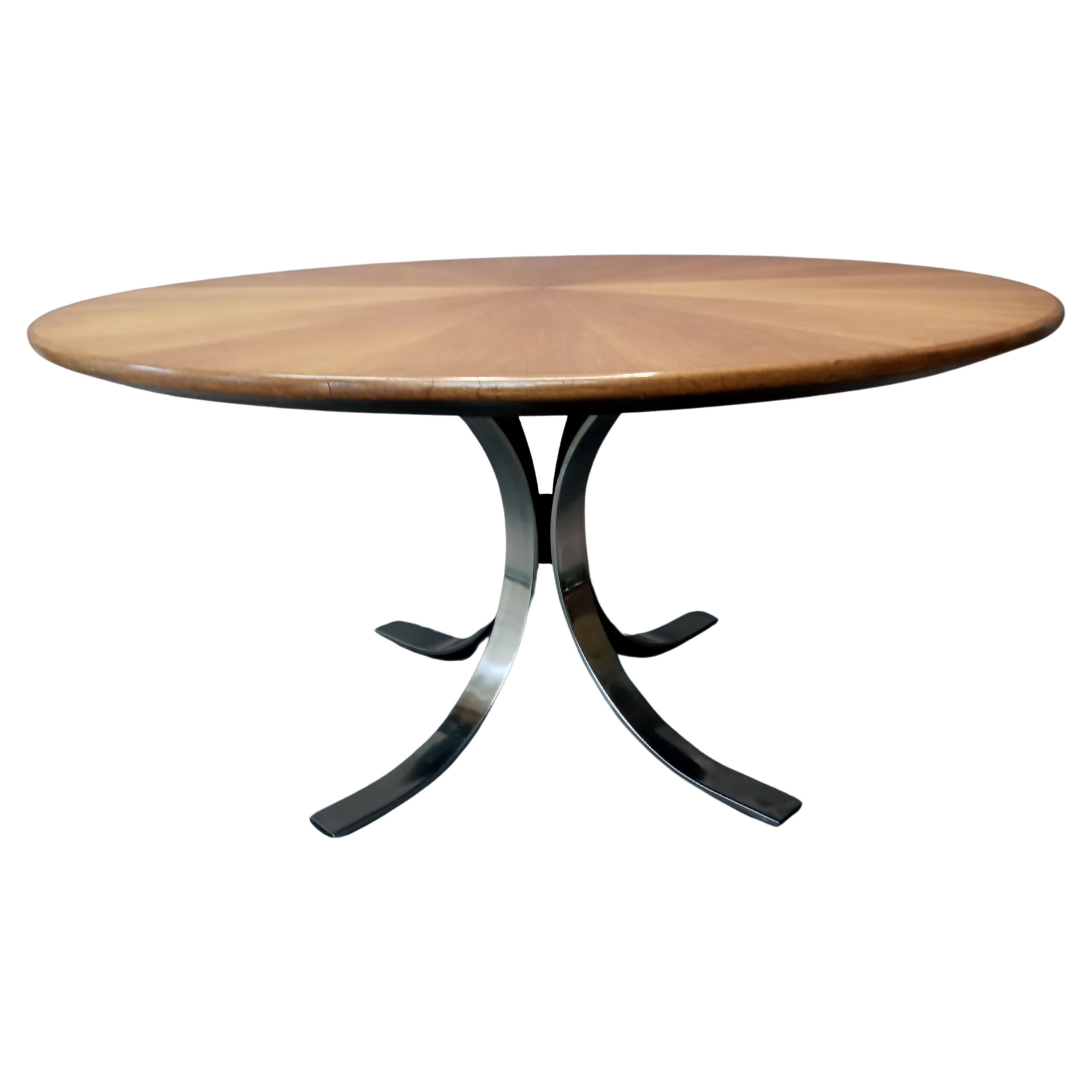 Osvaldo Bersani Large Walnut & Stainless Steel Round Dining Table, c. 1970s