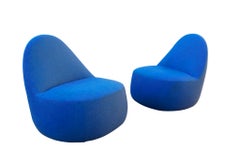Pair of Mitt Lounge Chairs by Harry & Claudia Washington for Berhardt, Deep Blue