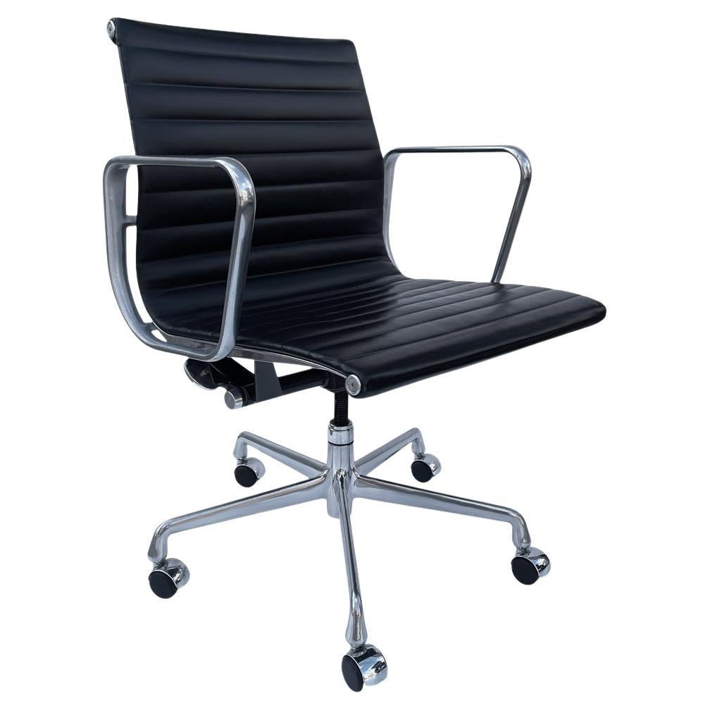 Pair Charles Eames for Herman Miller Aluminum Group Office Chair Black Leather