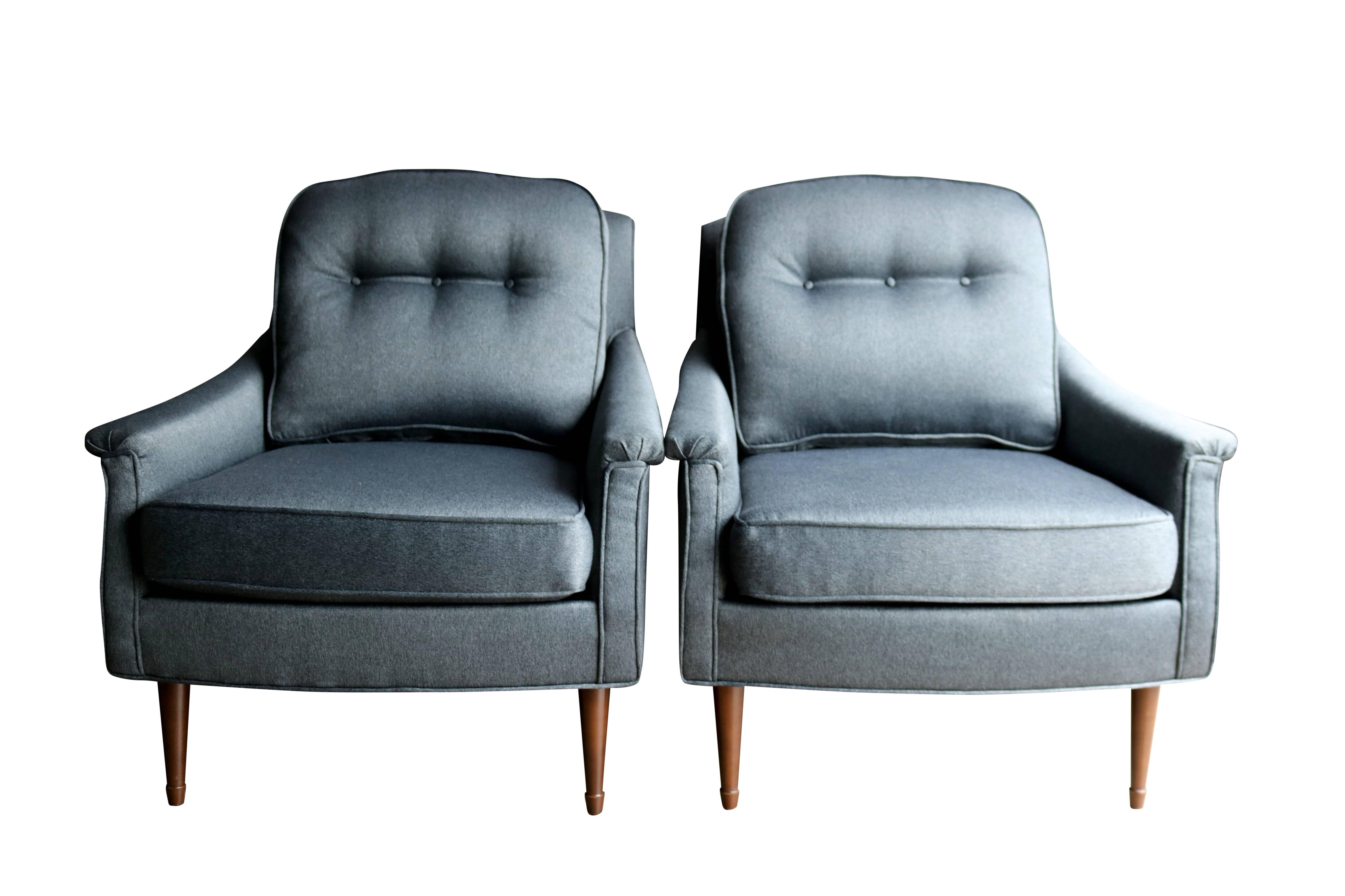 Mid-20th Century Pair of Grey Mid-Century Modern Armchairs