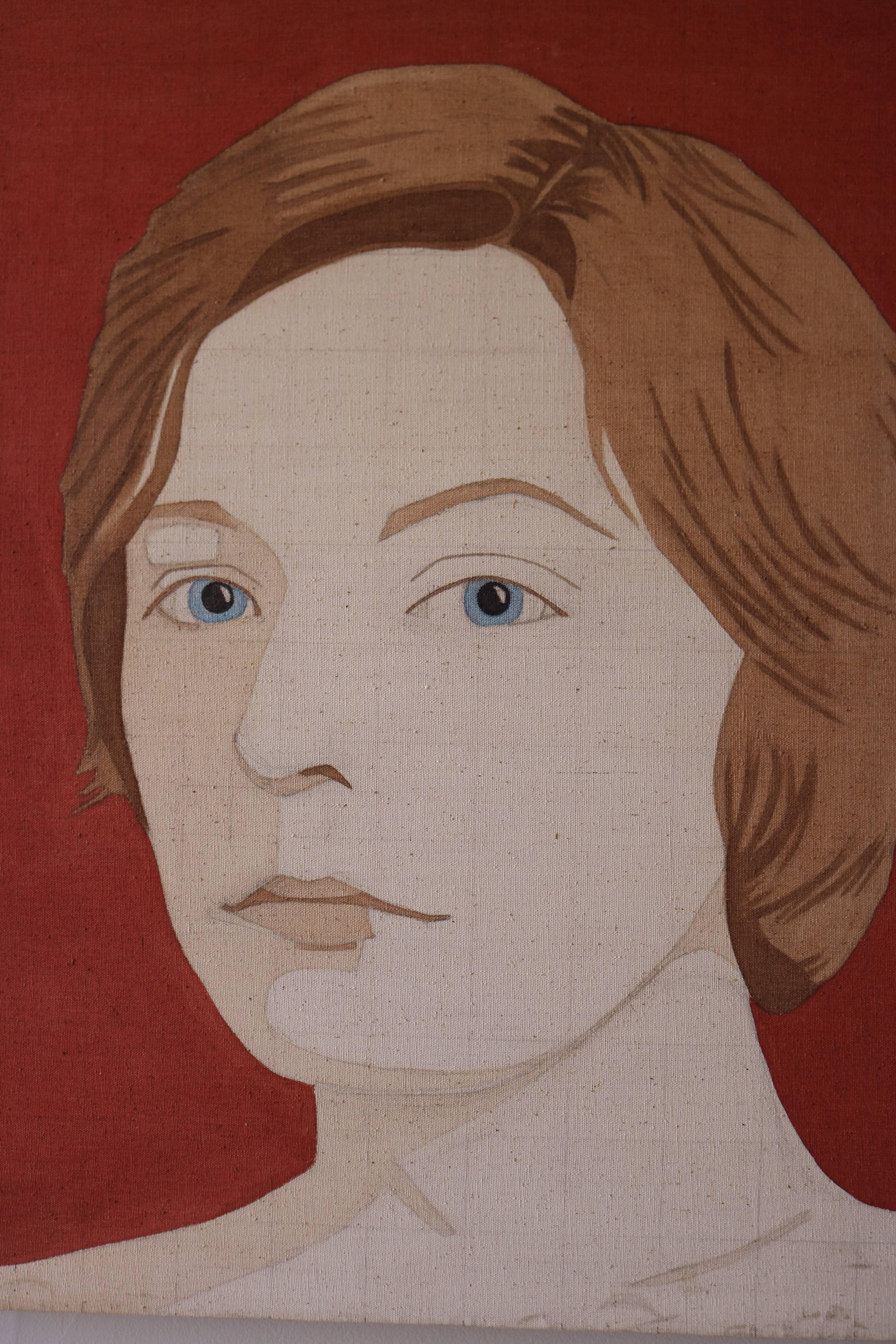 Vintage Red Portrait of a Woman by Henry Kalt in Style of Alex Katz 1