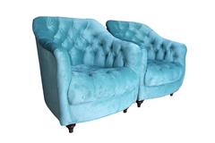 Pair of 1960s Tufted Club Chairs with Turned Legs