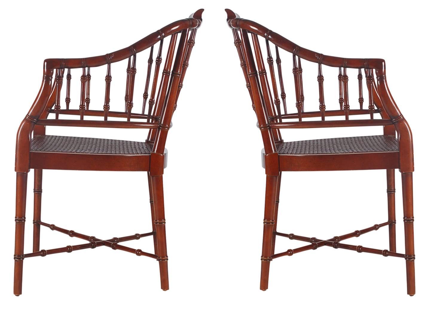 American Faux Bamboo Chinese Chippendale Armchairs by Baker