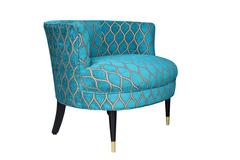 Mid-Century Barrel Back Armchair with Peacock Arabesque Upholstery