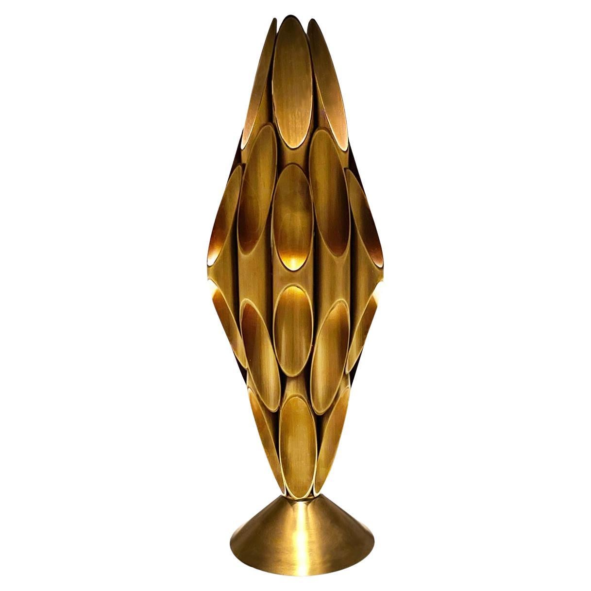 Hollywood Regency Tubular Table Sculpture Brass Accent Lamp after Mastercraft For Sale