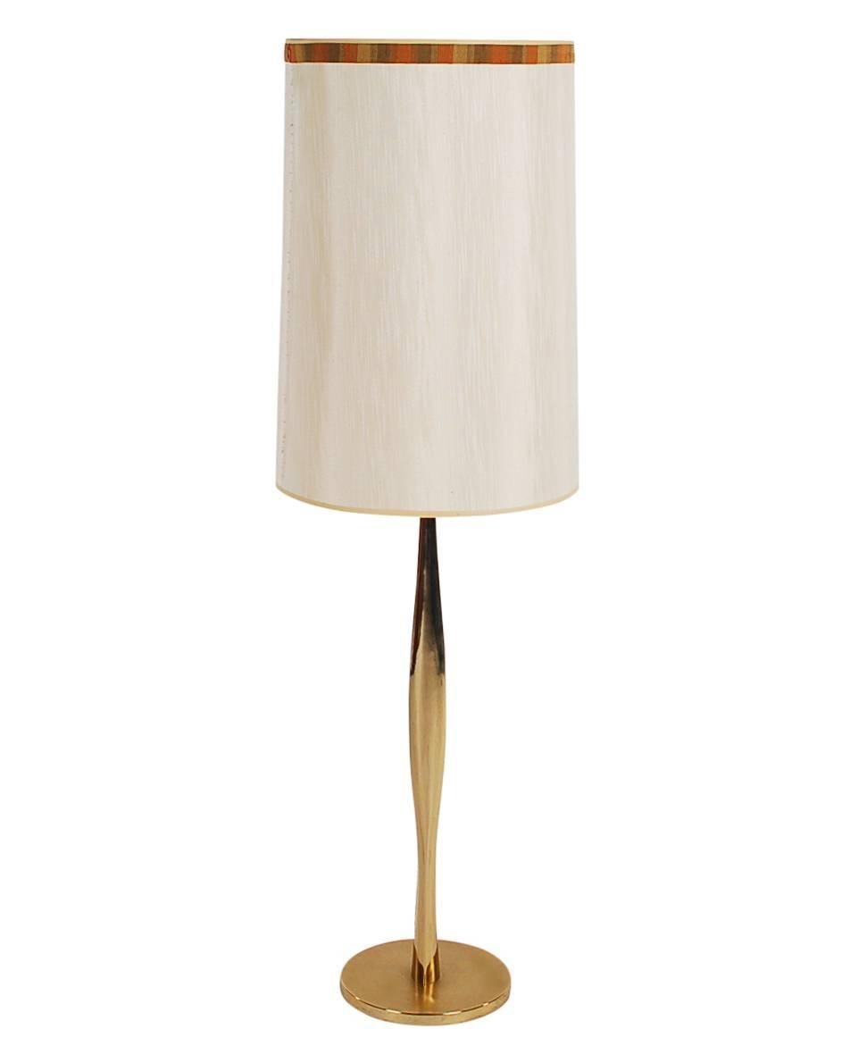 Pair of MidCentury Modern Tall Sculptural Brass Table Lamps For Sale