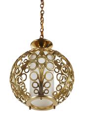 Hollywood Regency Brass Ring Pendant Hanging Lamp