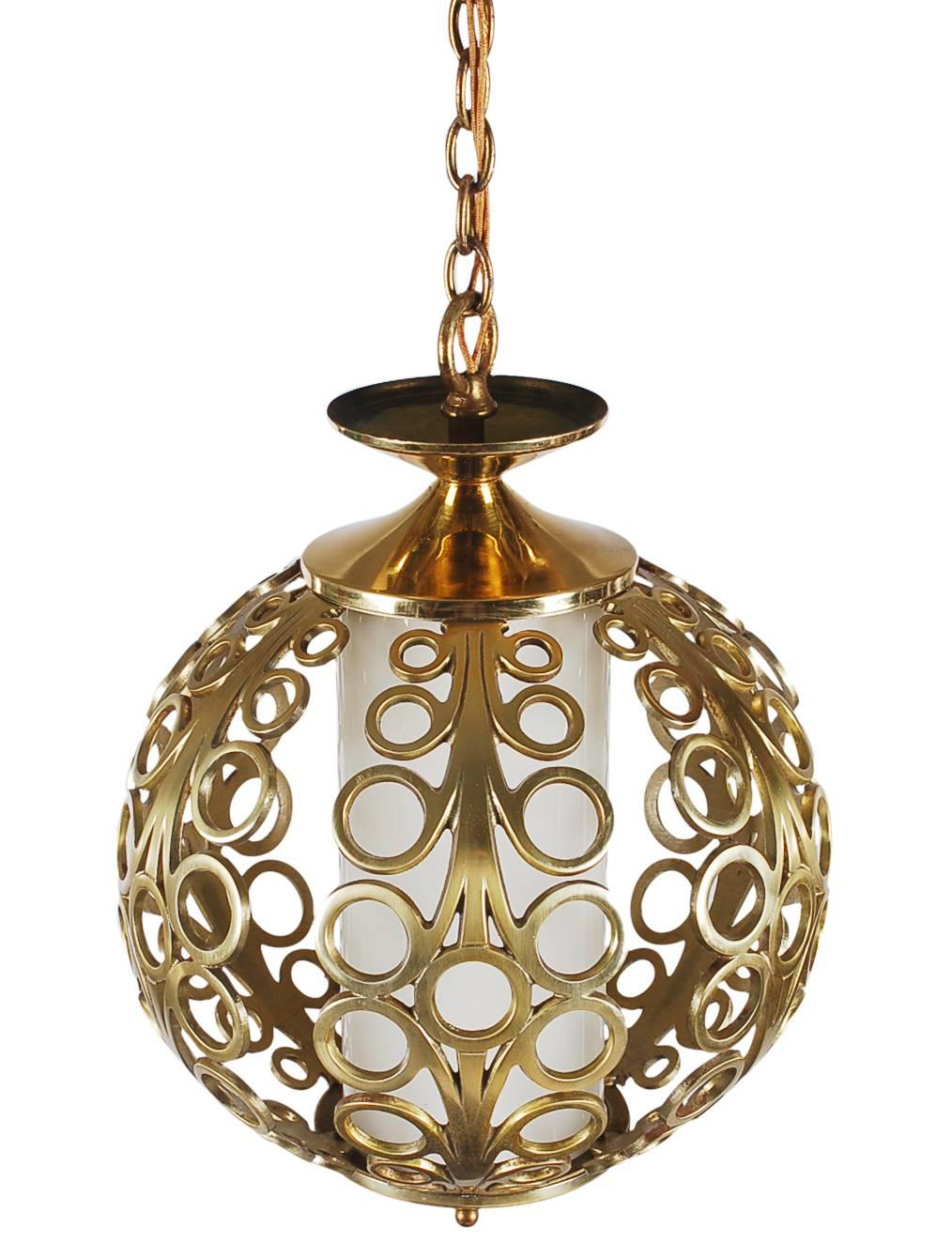 Italian Hollywood Regency Brass Ring Pendant Hanging Lamp
