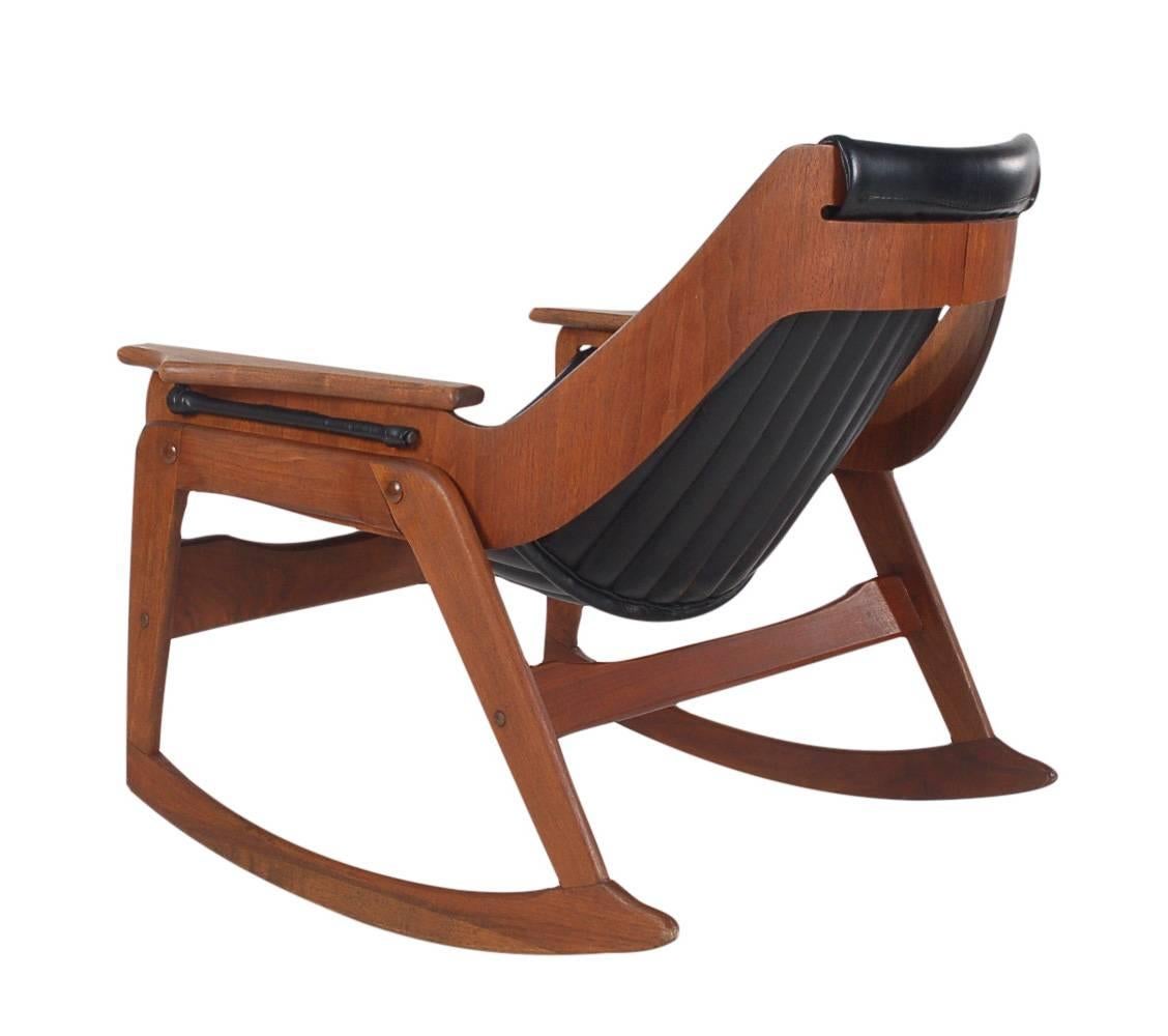 Mid-Century Modern Danish Style Mid Century Modern Sculptural Walnut & Black Bentwood Rocking Chair