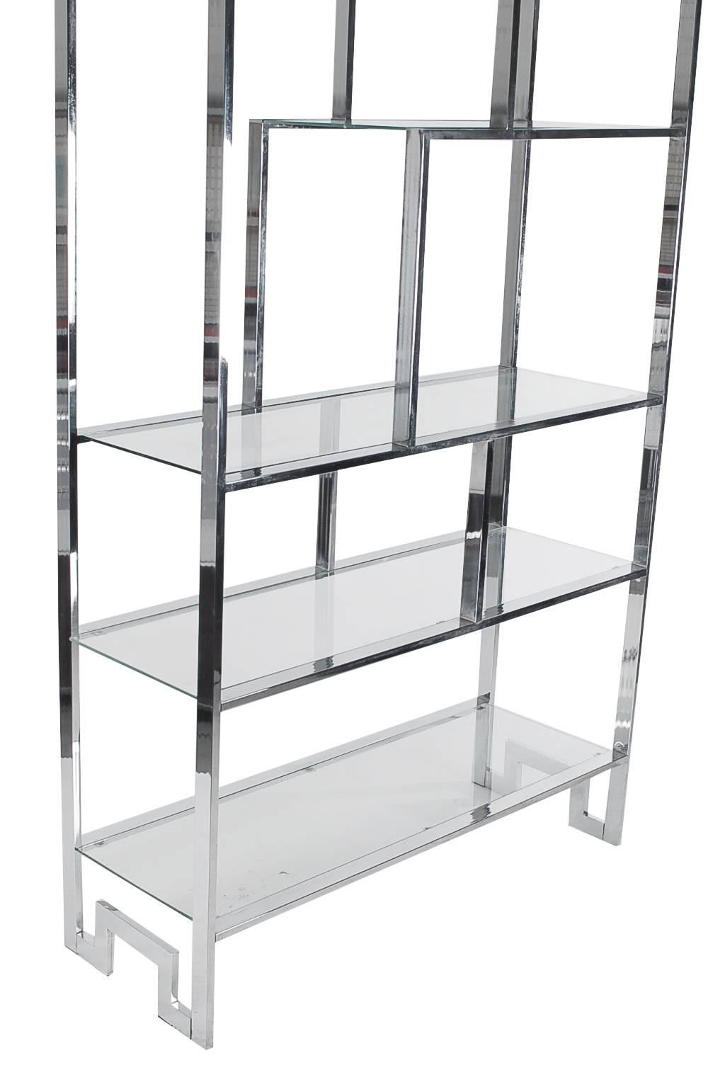 glass and chrome etagere