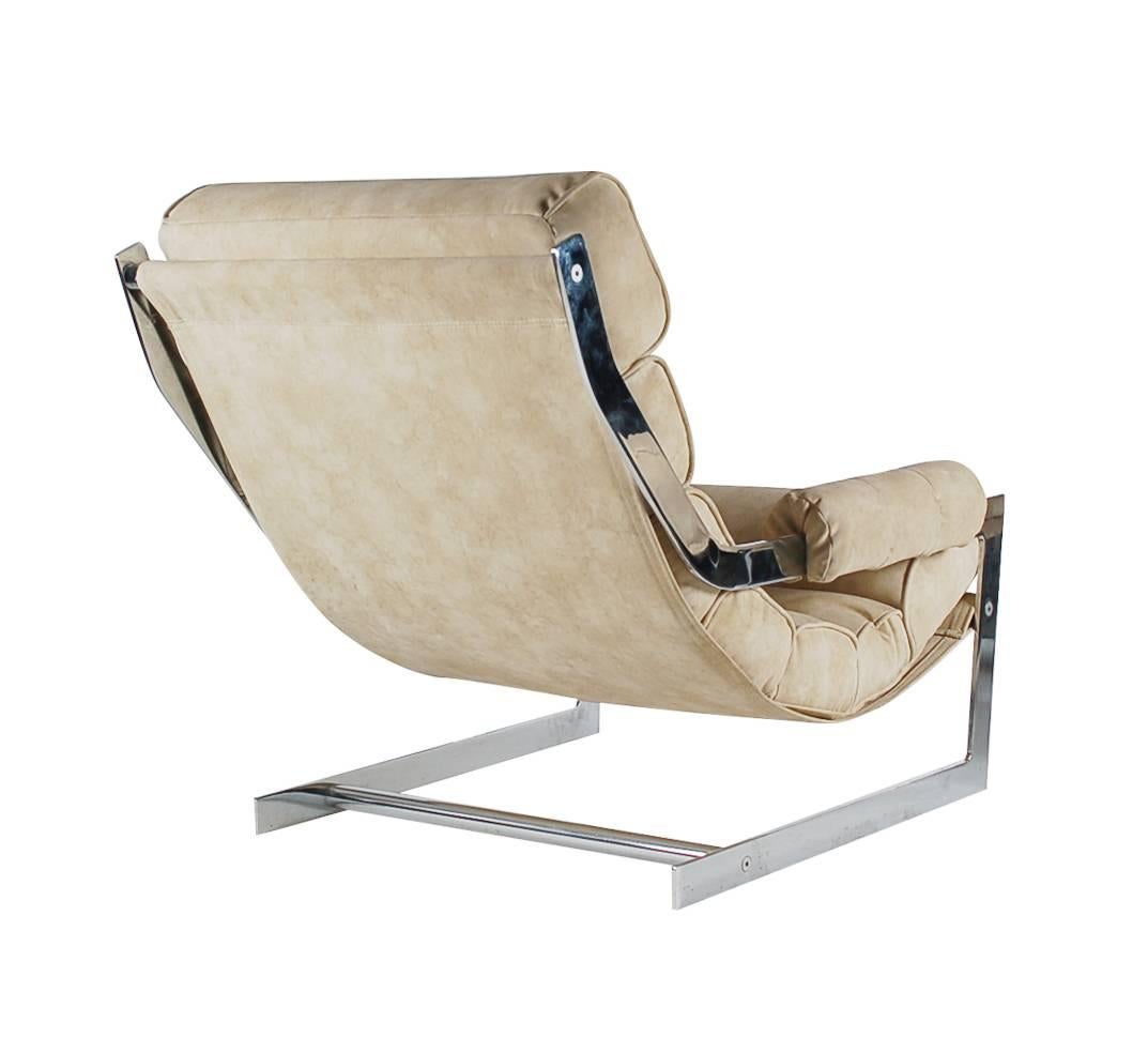 Mid-Century Modern Mid-Century Italian Suede & Chrome Lounge Chair & Ottoman After Milo Baughman