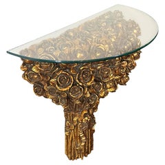 Italian Hollywood Regency Gold Floral Wall Mounted Console Table or Shelf