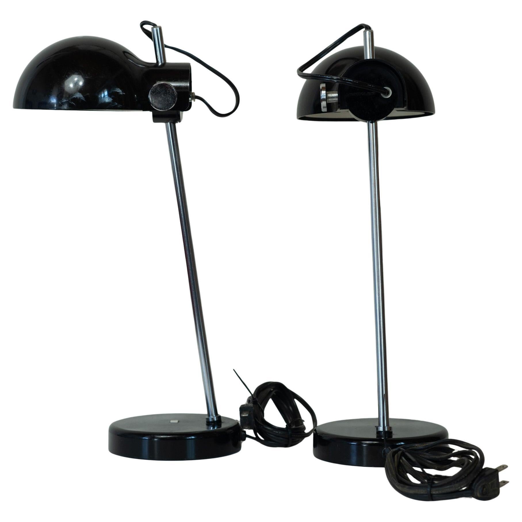 Rare Pair of Black & Nickel Lightolier Space Age Desk Lamps Made in Japan