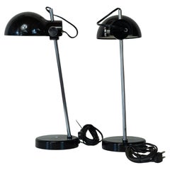 Rara coppia di lampade da scrivania Lightolier Space AGE in nero e nichel, prodotte in Giappone